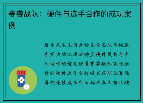赛睿战队：硬件与选手合作的成功案例